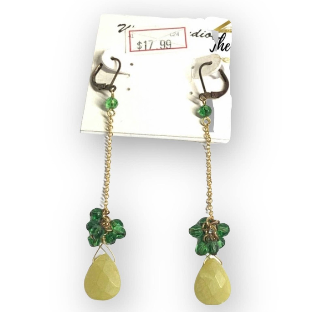 WA Studios Pineapple Dangle Earrings Lever Back Gold Faceted Pierced Costume